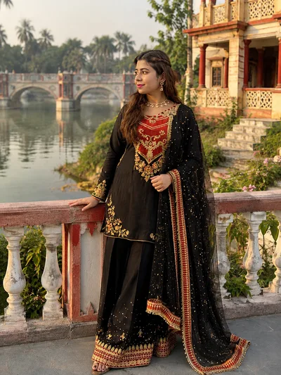 PK Inspired Sequence Embroidered Premium 3 Piece Georgette Set — Dresses — Dhaka, Bangladesh | AURAREM — view 2