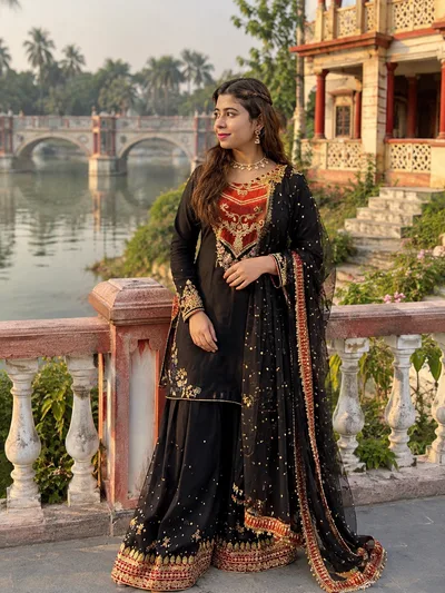PK Inspired Sequence Embroidered Premium 3 Piece Georgette Set — Dresses — Dhaka, Bangladesh | AURAREM — view 3
