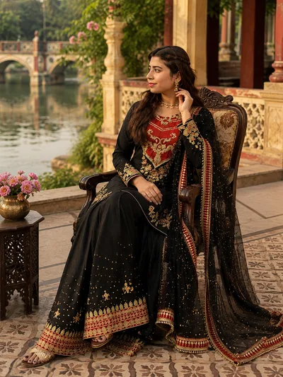 PK Inspired Sequence Embroidered Premium 3 Piece Georgette Set — Dresses — Dhaka, Bangladesh | AURAREM — view 4