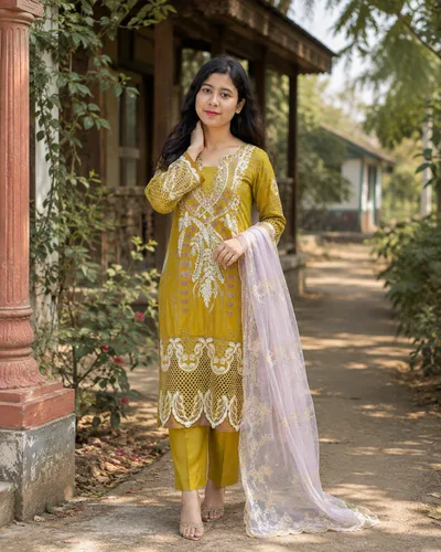 Premium Cotton Embroidered 3-Piece Set — Dresses — Dhaka, Bangladesh | AURAREM — view 3