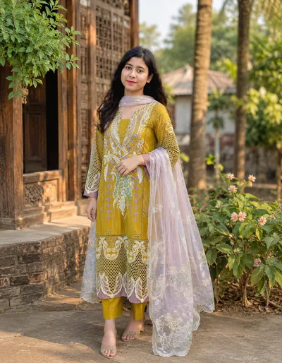 Premium Cotton Embroidered 3-Piece Set — Dresses — Dhaka, Bangladesh | AURAREM — view 4