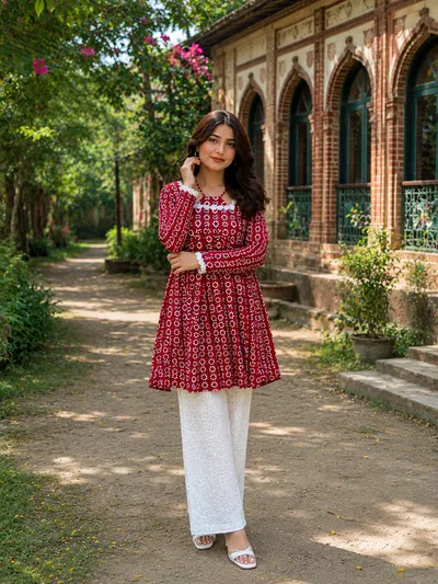 Elegant Maroon Printed Co-Ord Set — Kurtis — Dhaka, Bangladesh | AURAREM — view 2