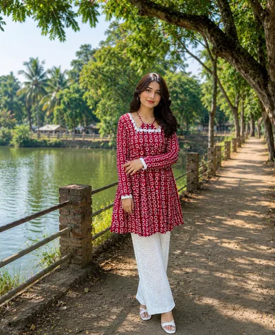 Elegant Maroon Printed Co-Ord Set — Kurtis — Dhaka, Bangladesh | AURAREM — view 4