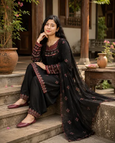Premium Cotton Embroidery Three-Piece Set | Elegant Black Collection — Dresses — Dhaka, Bangladesh | AURAREM — view 2