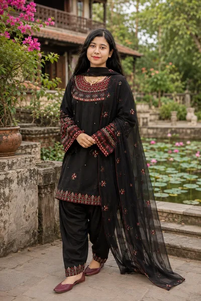 Premium Cotton Embroidery Three-Piece Set | Elegant Black Collection — Dresses — Dhaka, Bangladesh | AURAREM — view 3