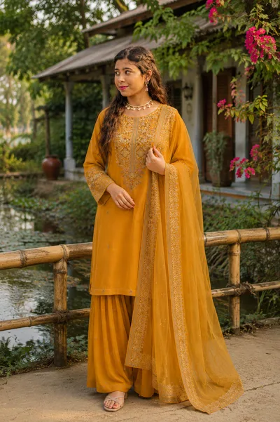 JAFRAN Premium Georgette Embroidery Work Farshi 3-Piece Set — Dresses — Dhaka, Bangladesh | AURAREM — view 3