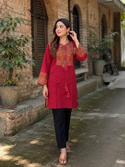 Embroidered Designer One Piece | Premium Fine Cotton Kamij | Elegant Summer Collection by Aurarem — Kurtis — Dhaka, Bangladesh | AURAREM