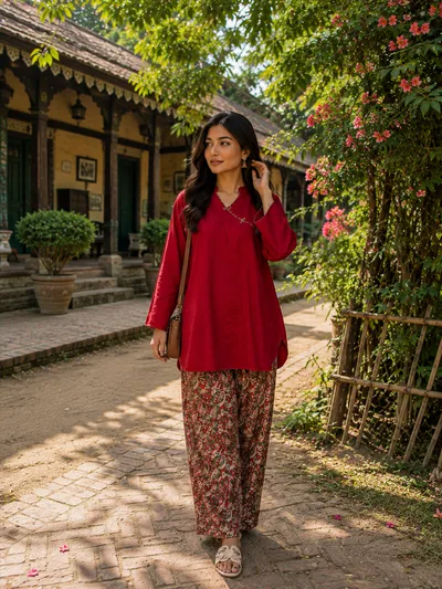 Effortless Elegance in Red  | Trendy Ethnic Outfit Inspiration | Pakistani Fashion Look 2026 — Kurtis — Dhaka, Bangladesh | AURAREM — view 3