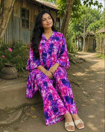 Aurarem Premium China Linen Printed Co-Ord Set | Elegant Casual Wear for Women — Kurtis — Dhaka, Bangladesh | AURAREM