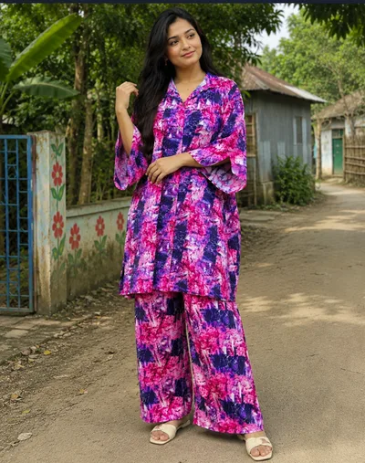 Aurarem Premium China Linen Printed Co-Ord Set | Elegant Casual Wear for Women — Kurtis — Dhaka, Bangladesh | AURAREM — view 4